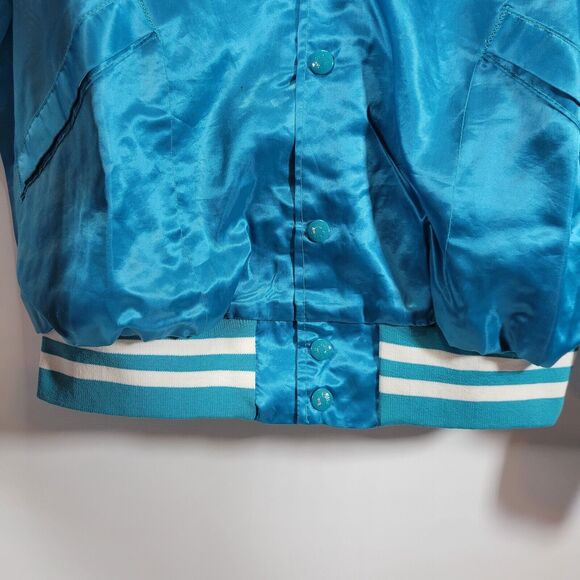 RARE VINTAGE KING LOUIE NEW MEXICO POST MASTER TEAL SATIN BOMBER JACKET SIZE XL - Picture 6 of 9